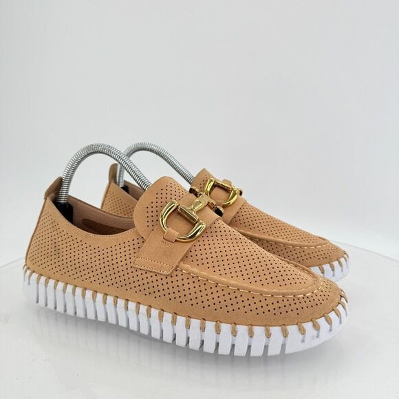 Ilse Jacobsen Women Tulip Bit Platform Slip On Shoe Size 41 11 Taupe Gold Loafer - Picture 2 of 15